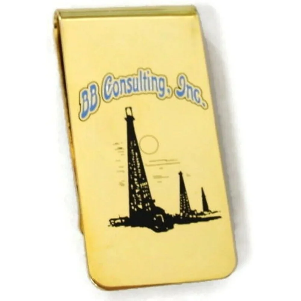 Advertising Money Clip BB Consulting Gold Tone Cash Holder Used